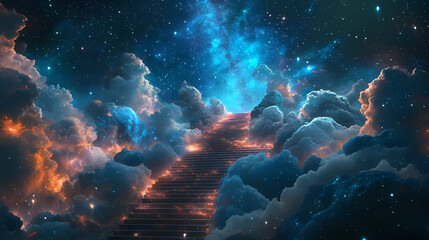 Fototapeta premium Stairway to cosmic wonders starlit sky. Infinite Cosmic Stairway. Illustration
