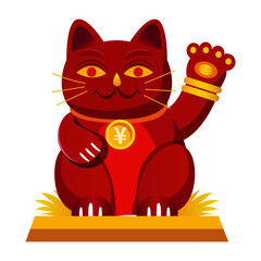Traditional chinese lucky cat, flat style illustration