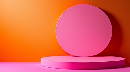 Pink Geometric Display Stand on Orange Background