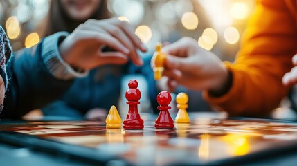 A family playing a board game together, encouraging communication and strategic thinking in a joyful and relaxed environment.