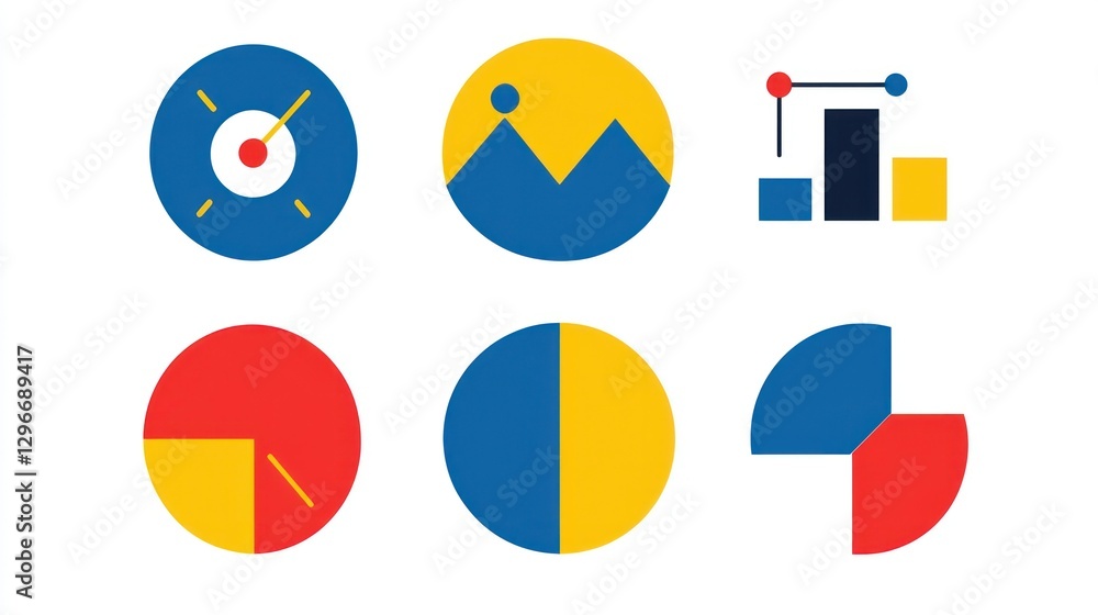 Aufkleber a bold and dynamic icon set in primary colors, ideal for impactful visuals.