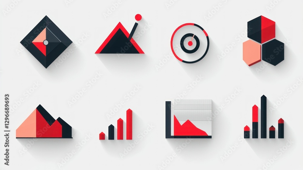 Poster A bold and stylish set of icons, featuring sharp angles and a high-tech feel for corporate use