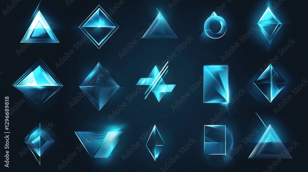 Poster A bold and stylish set of icons, featuring sharp angles and a high-tech feel for corporate use