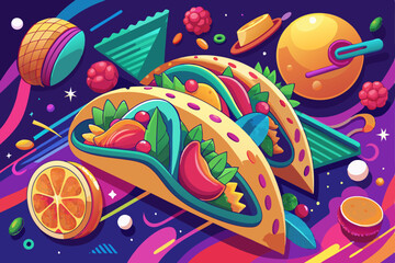 Colorful Cartoon Fast Food Floating in Space with Vibrant Pop Art Style

