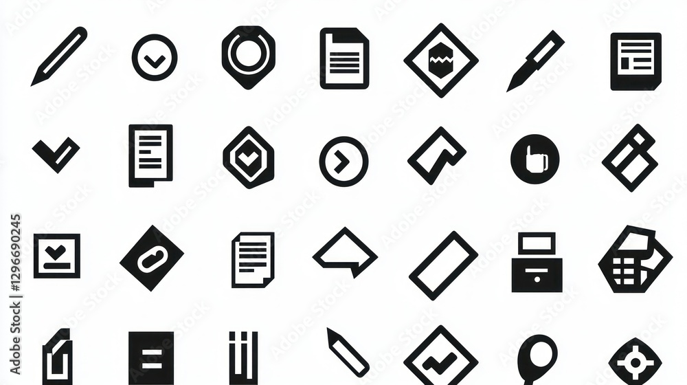 Poster A bold collection of solid business icons, featuring sharp and defined shapes for maximum impact.