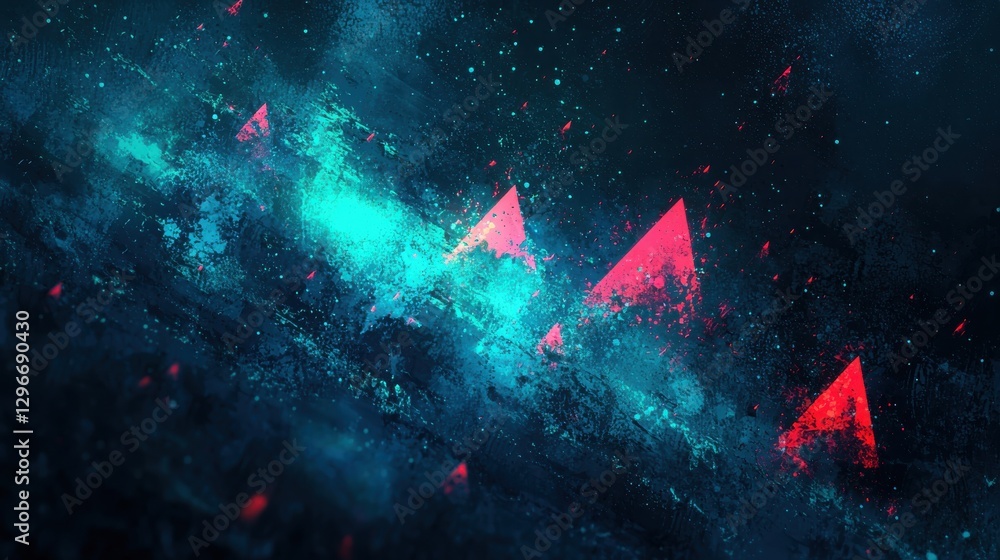 Poster abstract representation of vibrant geometric shapes glowing in a cosmic background with a blend of b