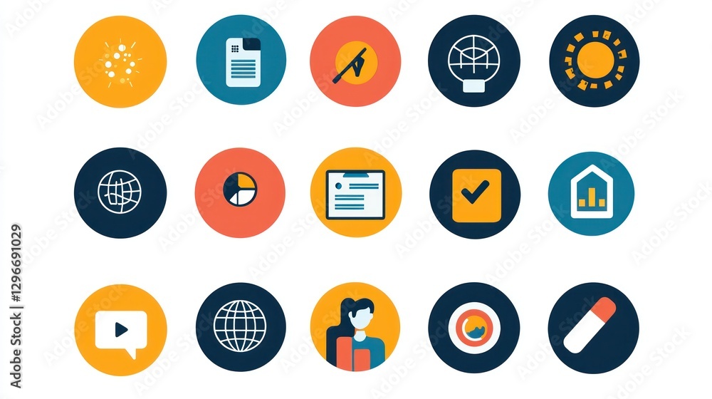 Poster A bold icon collection emphasizing pandemic-related changes like remote work and contactless payment systems.
