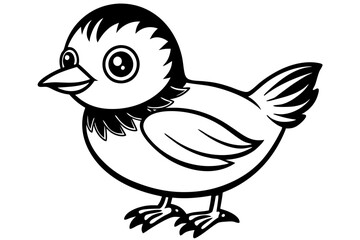 Cartoon Baby Bird with Big Eyes and Chubby Body in Black and White Line Art