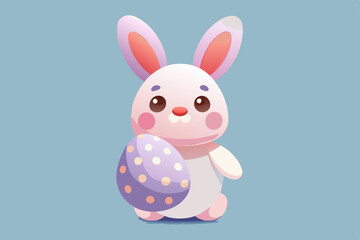  Cute Cartoon Bunny with Easter Egg in Kawaii Style and Pastel Colors