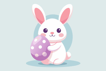  Cute Cartoon Bunny with Easter Egg in Kawaii Style and Pastel Colors