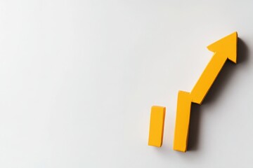 A yellow upward arrow graph showing a rising trend isolated on a white background