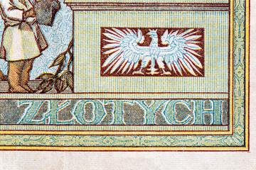 Vintage elements of old paper banknotes.Bonistics.Polish banknotes-20 polish zloty 1931.Fragment banknote for design purpose.