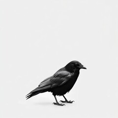 Obraz premium Black Bird Standing Alone on a White Background in Minimalist Style