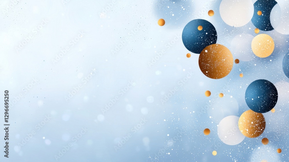 Poster abstract design featuring colorful circles and orbs with a soft blue background, creating a dreamy a