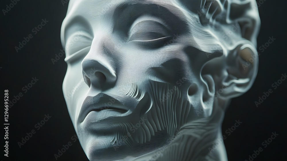Poster abstract sculpture of human face with fluid patterns and textures