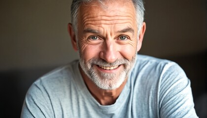 Obraz premium Portrait of a middle-aged man with gray hair and beard smiling at the camera.