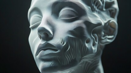 Fototapeta premium Abstract Sculpture of Human Face with Fluid Patterns and Textures