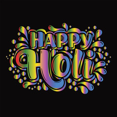 Happy Holi Color Festival perfect typography vector art design with black background.Eps10