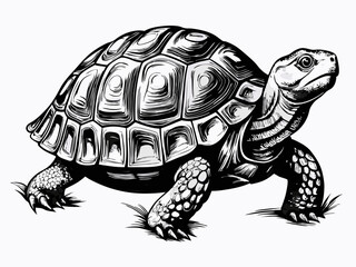 Detailed Black and White Turtle Sketch – Realistic Tortoise Drawing with Intricate Shell Texture