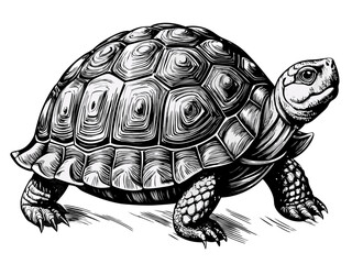 Detailed Black and White Turtle Sketch – Realistic Tortoise Drawing with Intricate Shell Texture