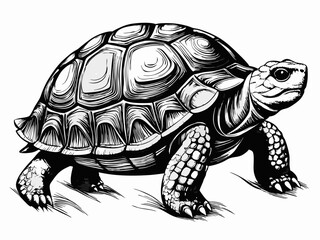 Detailed Black and White Turtle Sketch – Realistic Tortoise Drawing with Intricate Shell Texture