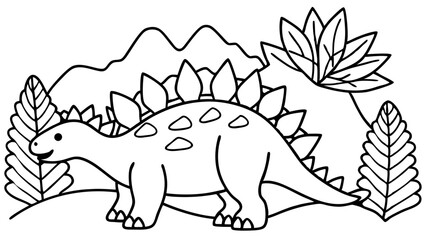 Cute Cartoon Stegosaurus – Simple Line Drawing Dinosaur Coloring Page for Kids