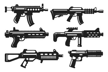 set of Submachine Guns Silhouette vector illustration