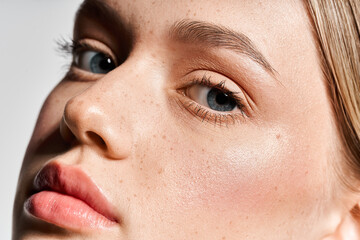Fototapeta premium Captivating close up of a young woman showcasing chic beauty and effortless elegance in spring