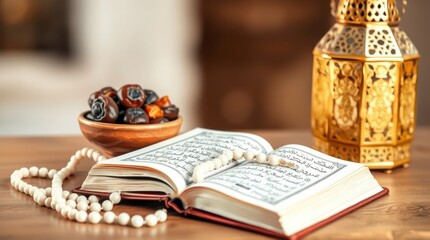 Quran Holy Book Dates Rosary Ramadan Islamic Background