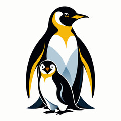 Fototapeta premium Emperor Penguin Family Portrait – Stylized Baby Penguins in Minimalist Vector Art