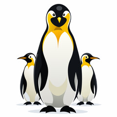 Fototapeta premium Emperor Penguin Family Portrait – Stylized Baby Penguins in Minimalist Vector Art