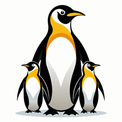 Fototapeta premium Emperor Penguin Family Portrait – Stylized Baby Penguins in Minimalist Vector Art