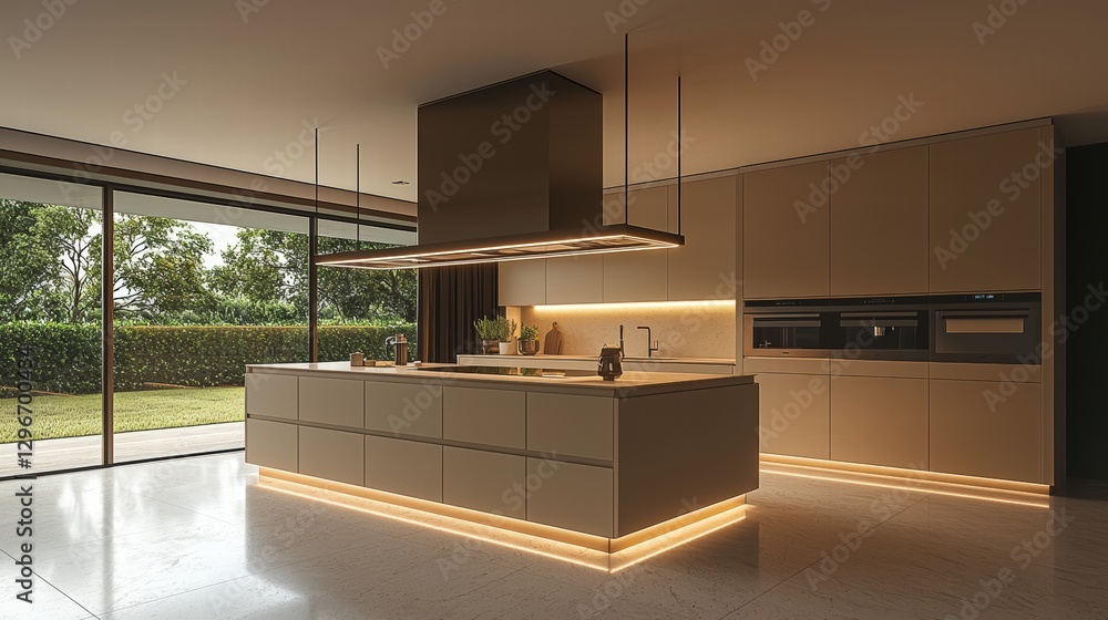 Poster modern kitchen showcasing clean lines and functional design creating an efficient cooking space