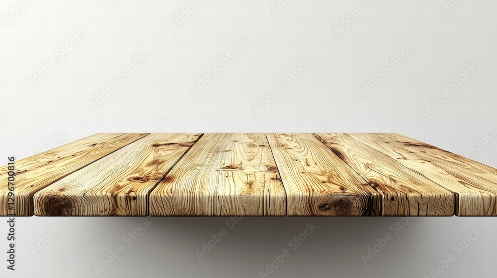Poster wooden table with natural texture set against a simple white wall creating a minimalist scene