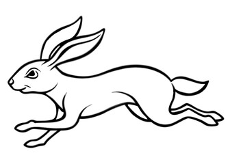 Minimalist Rabbit Illustration – Black and White Running Pose with Long Ears, Easter and Springtime Theme