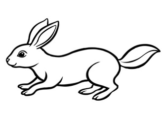 Minimalist Rabbit Illustration – Black and White Running Pose with Long Ears, Easter and Springtime Theme