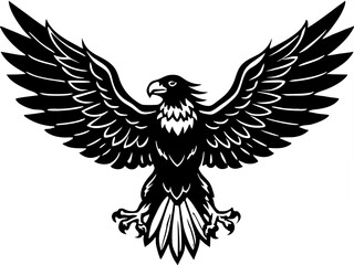 Black and White Heraldic Eagle Illustration – Stylized Spread Wings, Fierce Expression, Iconic Symbol
