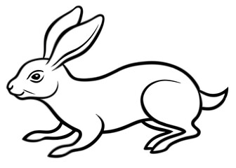 Minimalist Rabbit Illustration – Black and White Running Pose with Long Ears, Easter and Springtime Theme