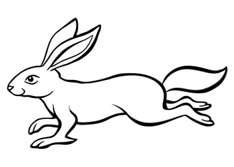 Minimalist Rabbit Illustration – Black and White Running Pose with Long Ears, Easter and Springtime Theme