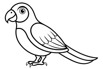 Cartoon Parrot Line Drawing – Simple Black and White Illustration with Big Eye and Curved Beak