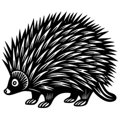Black and White Porcupine Silhouette – Stylized Spiky Quills in Vintage Woodcut Style