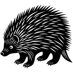 Black and White Porcupine Silhouette – Stylized Spiky Quills in Vintage Woodcut Style