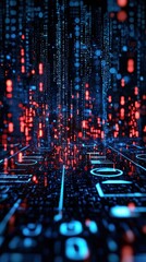 Obraz premium Abstract Digital Matrix Visualization with Pulsing Blue and Red Lights in a Technological Environment