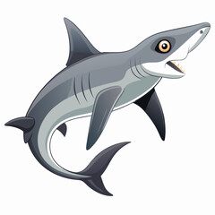 Friendly Cartoon Shark – Smiling Gray and White Ocean Predator in Dynamic Pose for Children’s Book Illustration