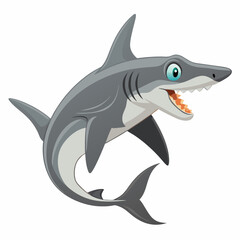 Friendly Cartoon Shark – Smiling Gray and White Ocean Predator in Dynamic Pose for Children’s Book Illustration