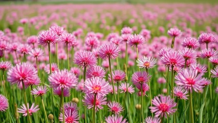Obraz premium A field of wild onion flowers swaying in the wind, flowers, flowering onion