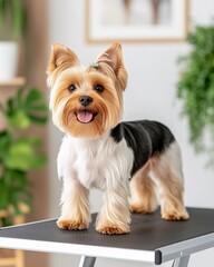 Adorable Yorkshire Terrier in Grooming Studio