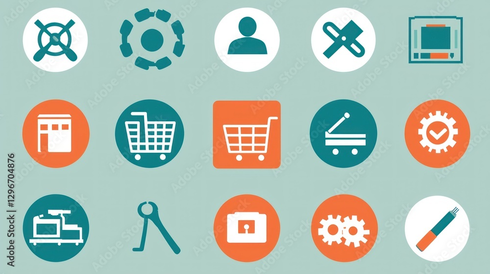 Poster a clean and modern covid-themed icon set with symbols for workplace safety protocols and e-commerce.