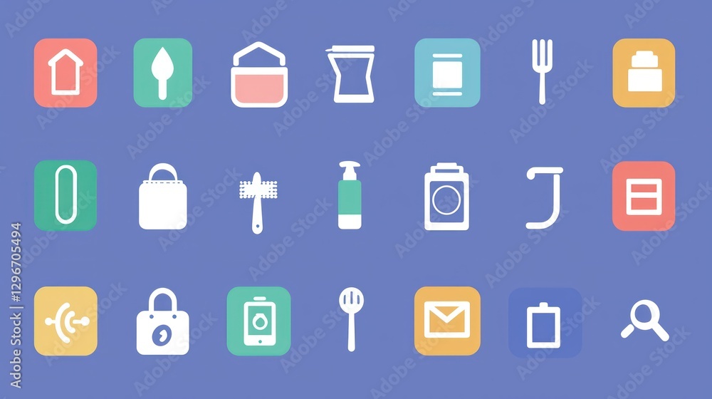 Poster A clean and scalable vector icon set in white, perfect for overlaying on colored backgrounds