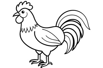 Black and White Rooster Illustration – Detailed Line Drawing with Simplified Style for Coloring Book